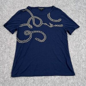 St.‎ John Navy Blue Studded Rope Swirl Soft Wash Jersey Tee Women's Size Small